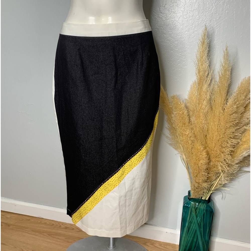 Devine Sport NY Women's Vintage Yellow White Stretch Waist Long Skirt Sz 12